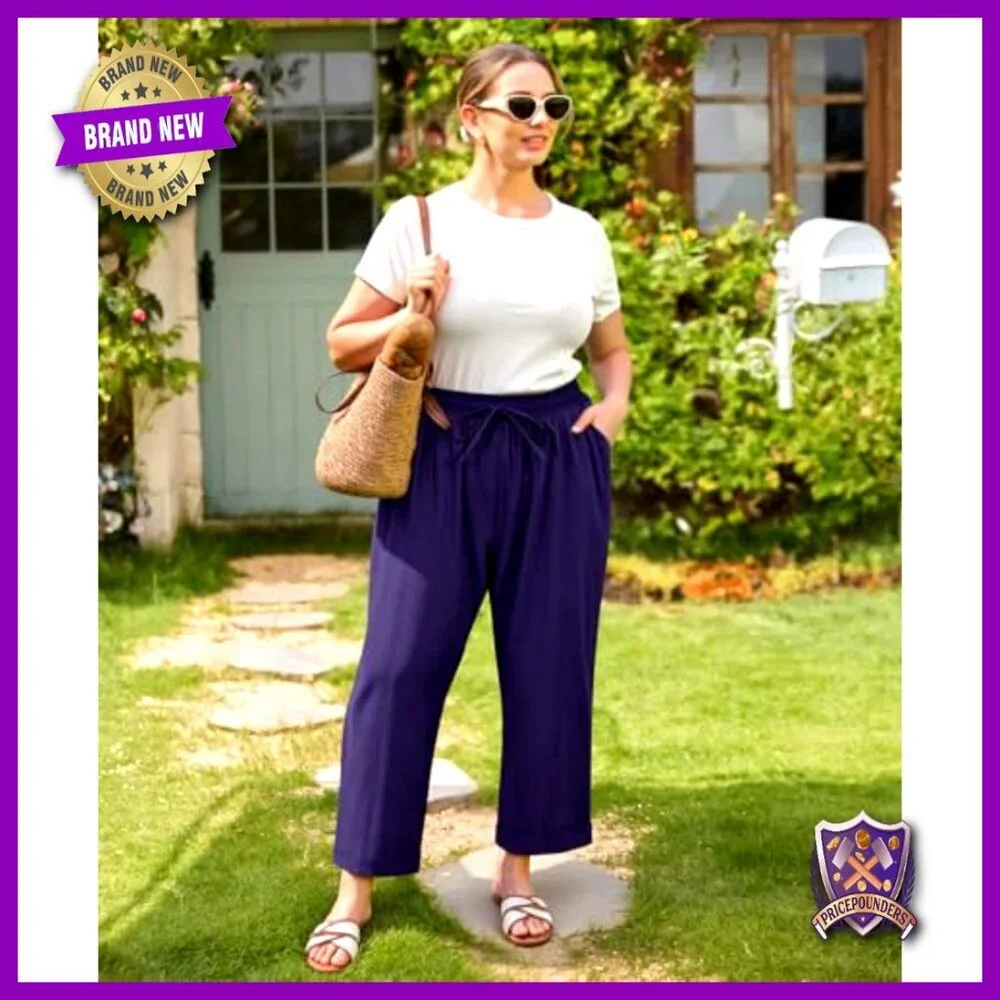 Plus Size Palazzo Pants Wide Leg Lounge Drawstring Ankle Cropped Casual